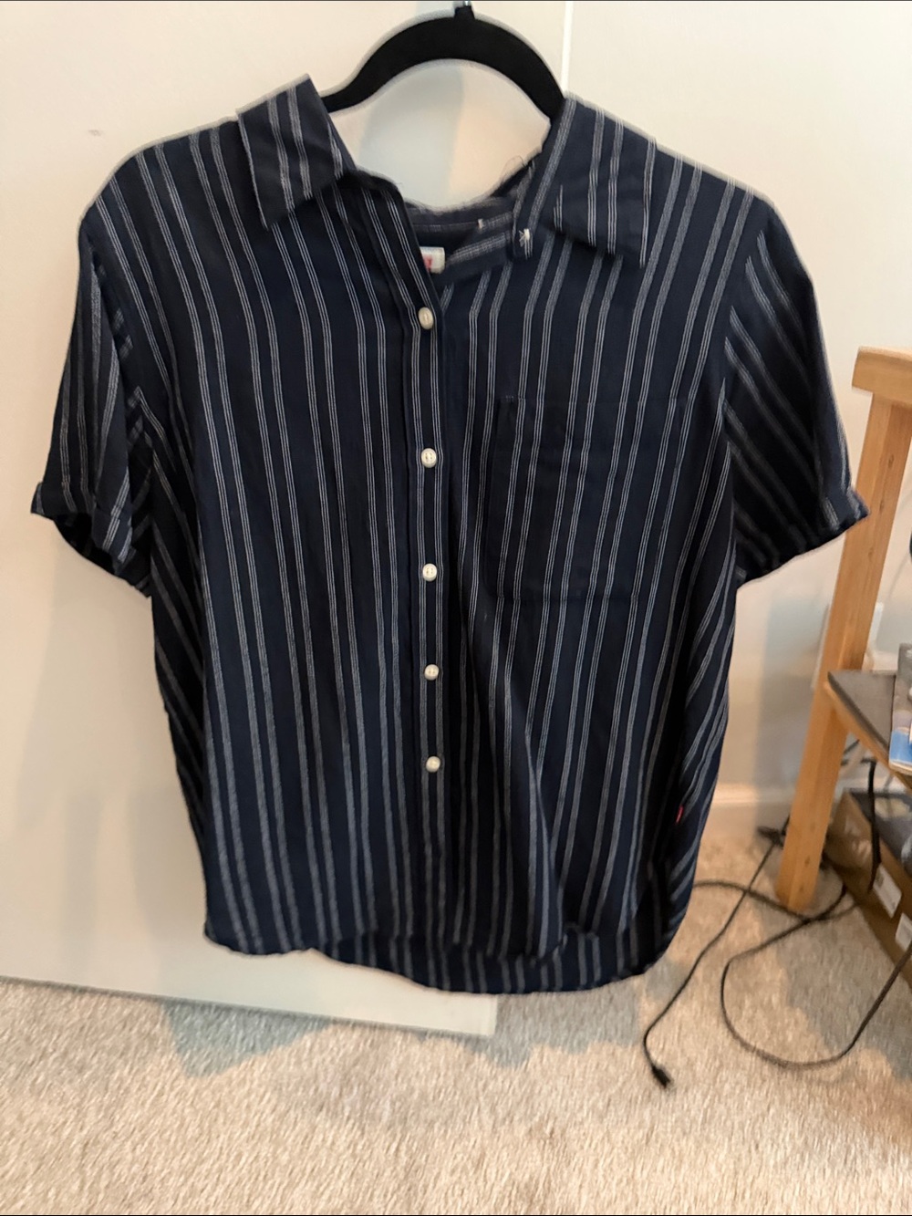 Levi's Navy and White Vertical-Striped Short Sleeve Button-Down